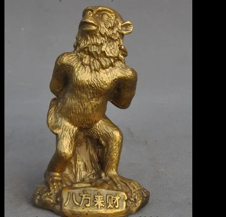 

671115804*++Lucky China Feng Shui brass wealth yuanbao Zodiac Animal Monkey Statue Figurine