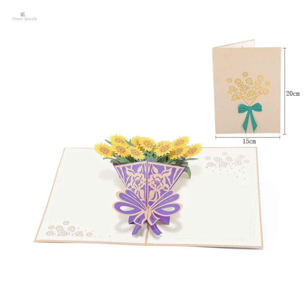  PAPER SPIRITZ laser cut 3D flower bouquet paper pop up card with blank envelope invitations greetin - 32893115829