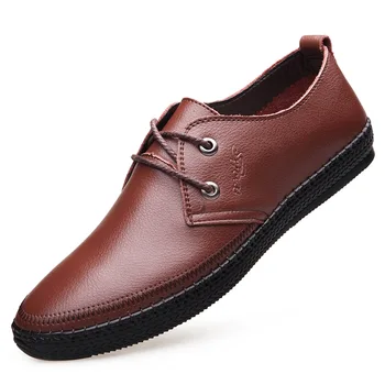 

2019 suitable for spring summer autumn New casual shoes men's flat shoes Korean leather stitching business casual men's shoes