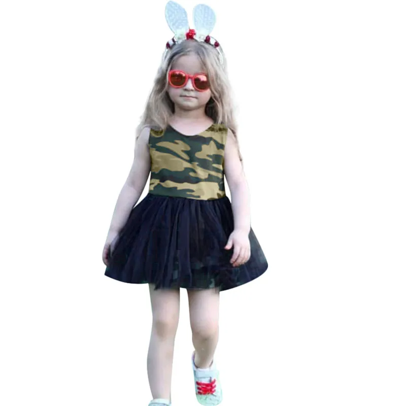 

Toddler Kid Baby Girl Sleeveless Camouflage Printed Lace Princess Dress Clothes kids summer dress sleeve vestidos infantil #sg
