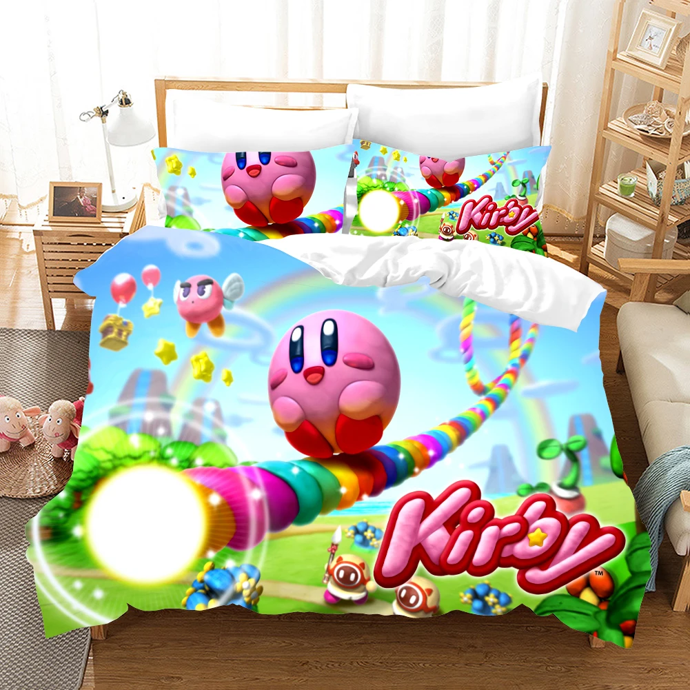 

Kirby Cartoon game 3d Bedding Set Duvet Covers Pillowcases Cute Pink Ball Anime Comforter Bedding Sets Bedclothes Bed Linen