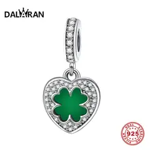 DALARAN, четырехлистный клевер, подвеска, 925 пробы, серебро, зеленый, бусины для женщин, хорошее ювелирное изделие, подходит для изготовления браслетов, ожерелья