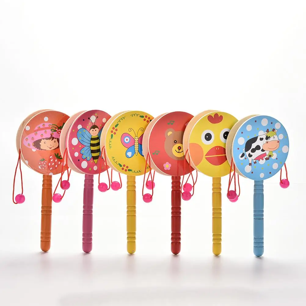 

1 Pc Wooden Rattle Drum Musical Instrument Chinese Traditional Rattle Drum Spin Toys For Baby Baby Kids Cartoon Hand Bell Toys