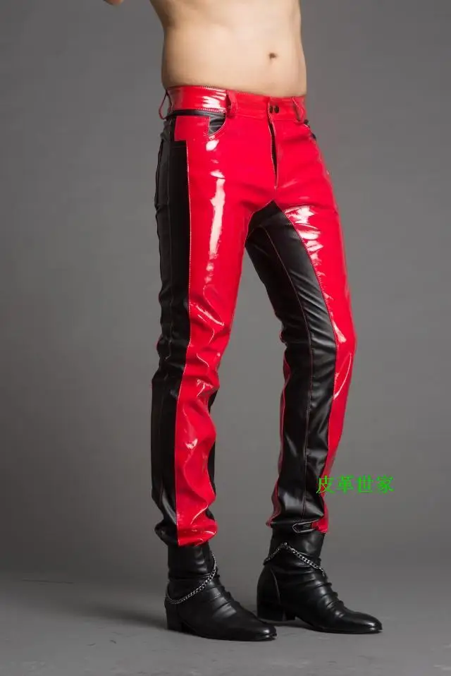 Новые мужские оригинальные дизайнерские высококачественные изготовленные на заказ Краш цветные воры блестящие и соединяющиеся Модные индивидуальные обтягивающие брюки из искусственной кожи