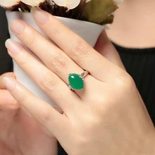 Ruifan, натуральные камни, изумрудно-зеленый ювелирный камень, халцедон, 925 пробы, серебряные кольца для женщин и девочек, рождественские украшения YRI119