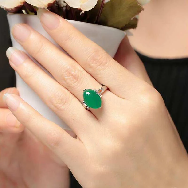 

Ruifan Hot Sale Simulated Green Chalcedony Rings for Women Girls Valentine's Day Jewelry Open Ring for Ladys Gift YRI119