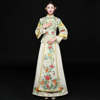 

Marriage Gift Women Phoenix Cheongsam Handmade Embroidery Qipao Overseas Chinese Bride Wedding Dress Gown Toast Clothing Suit