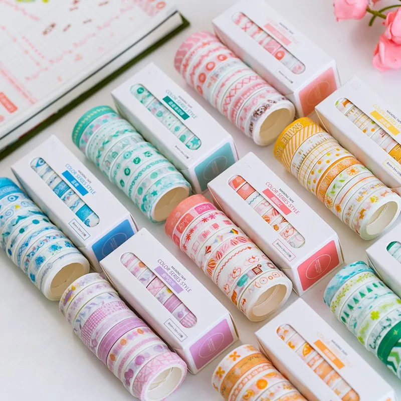 

10pcs/lot Leaves Grid Flower Washi Tape Cute Paper Masking Washi Tape Set Diary Album Stationery Scrapbooking Supplies