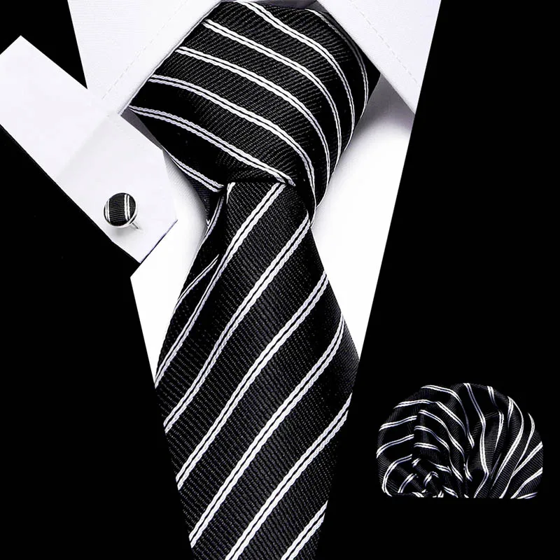

New Black Striped men ties set Extra Long Size 145cm*7.5cm Necktie 100% Silk Jacquard Woven Neck Tie Suit Wedding Party