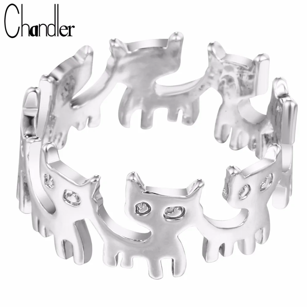 

Chandler Brand 10pcs Silver Gold Plating Cute Cat Stack Ring Animal Adjustable Love Jewelry Casual Pinkie Bague For Women Gifts