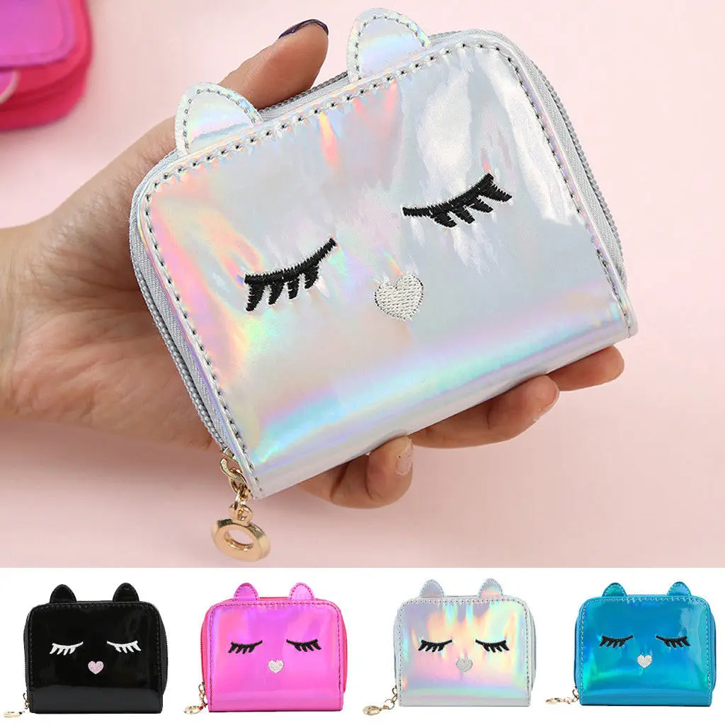 

NEW Fashion Women Sweet Cute Ladies Girls Kids Coin Purses PU Hologram Wallet Laser Clutch Purse Tassel Bag Mini Small Coin Bags