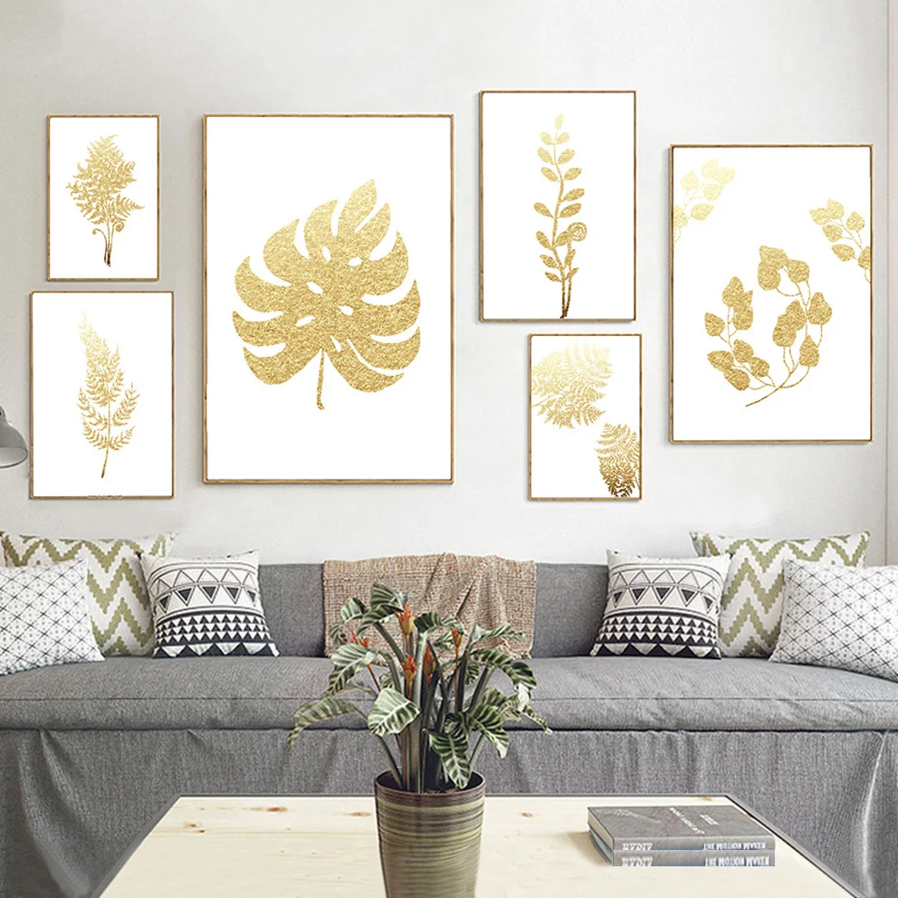 

Leaf Picture Abstract Gold Posters Modern Decor for Wall Nordic Living Room Pop Art Canvas Printed Paintings Home Decoration
