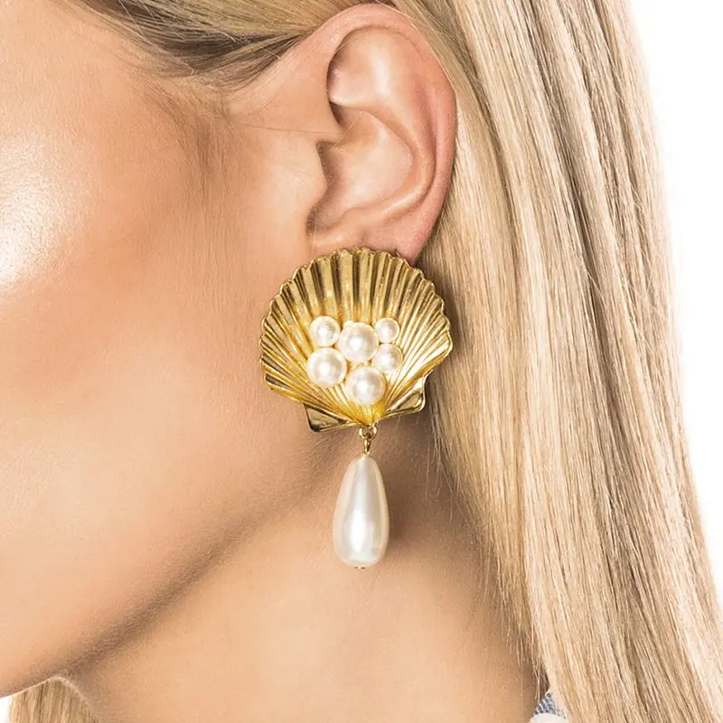 

AENSOA Fashion Freshwater Pearl Shell Earrings Ocean Wild Irregular Metal Drop Earring For Women Ladies 2019 Jewelry Pendientes