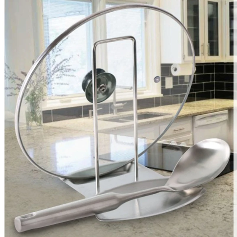 Stainless Steel Pan Pot Cover Lid Rack Stand Spoon Holder Stove