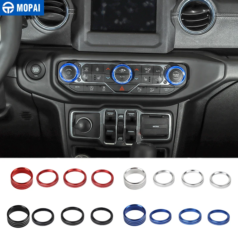 

MOPAI Car Headlight Air Conditioning Switch Knob Button Decoration Cover Ring Trim for Jeep Wrangler JL 2018+ Interior Styling