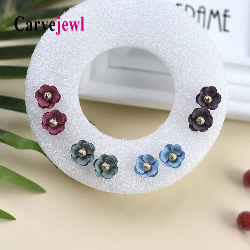 

Carvejewl flower stud earrings gold plating beads colorful coating earrings for women jewelry girl gift fashion Korean earrings