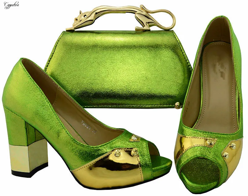 

Most fashon lemon green srping /autumn design high heel pump shoes and evening bag set for wedding/party YM004
