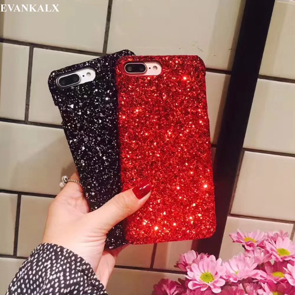 Evankalx блеск Чехол для iPhone 7 8 X 6s 6 Сияющий флэш-порошок Жесткий PC Cover Защитный чехол