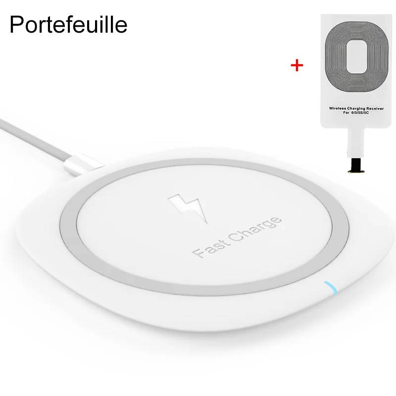 Portefeuille For iPhone Qi Wireless Charger Pad for Apple iPhone X 8 Plus 7 6 S 6S 10 5 5S SE 5C Cordless Charging Receiver Set (1)