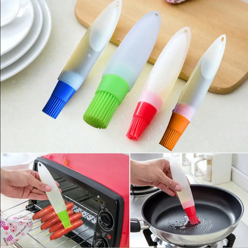 Grill Oil Bottle Brushes Tool Heat Resisting Silicone BBQ Cleaning Basting Oil Brush Barbecue