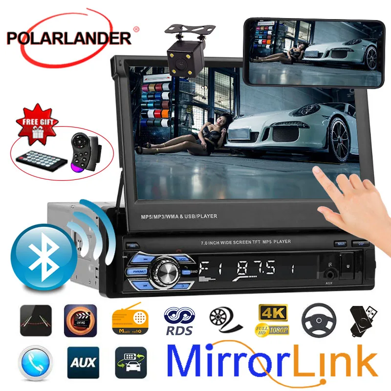 

Car Radio MP4 MP5 Player Stereo video 7 inch 1 din FM rear camera Input TF USB Mirror Link bluetooth touch screen