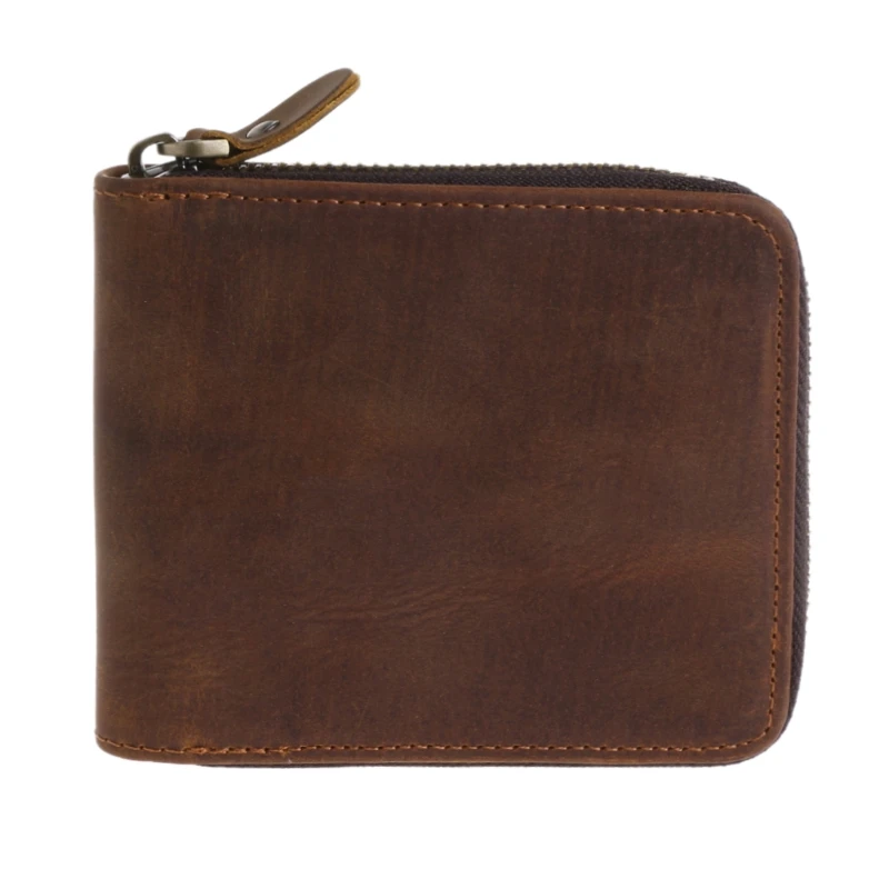 

Vintage Zipper Leather Business Wallet ID Credit Card Holder Coin Purse For Men