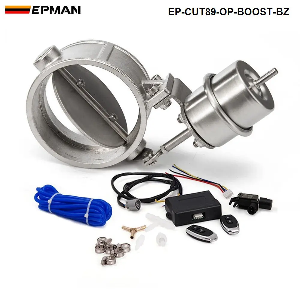 

Exhaust Control Valve With Boost Actuator Cutout 89mm Pipe Opend with Wireless Remote Controller Set EP-CUT89-OP-BOOST-BZ