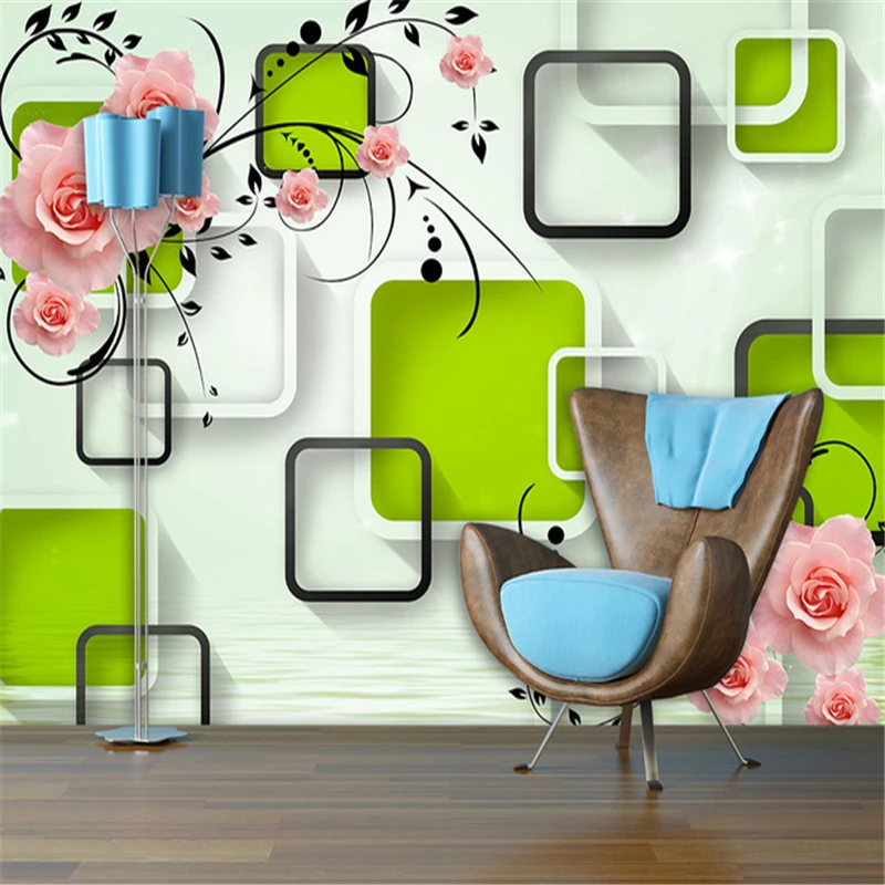 

Warm rose waterline geometric squares Custom wallpaper wall backdrop living room bedroom waterproof vinyl wallpaper 3D wallpaper