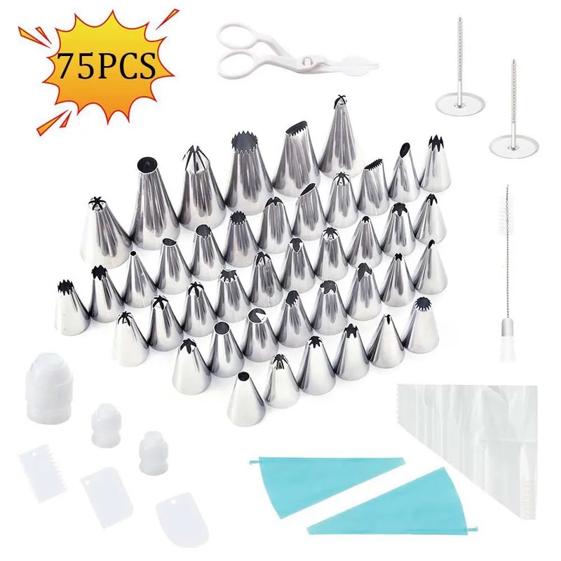 75PCs/Set Baking Tools Icing Piping Cream Pastry Bag Stainless Steel