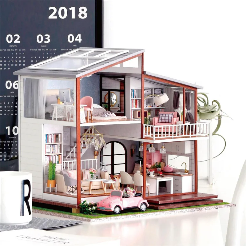House for Dolls Diy Miniature Dollhouse Kit LED Wood Case Delle Bambole Grande Slow Time Doll House Large Juguetes Girls Gifts