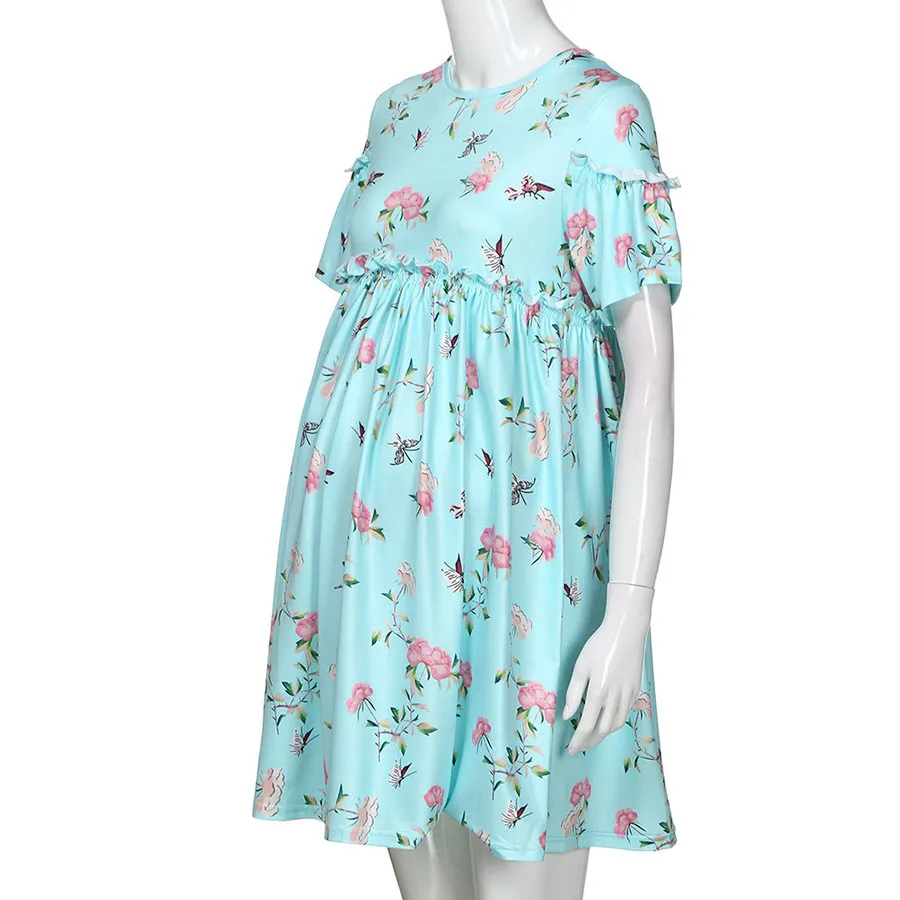 New Ties Waist Floral Printed Linen Maternity Dress Summer Autumn Fashion Nursing Clothes for Pregnant Women Pregnancy Clothing (6)