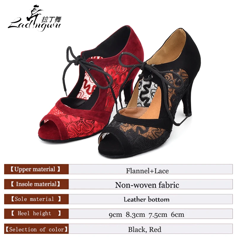Ladingwu Women Lace Collocation Flannel Dancing Shoes Spring and Summer Latin Salsa Dance Sandals