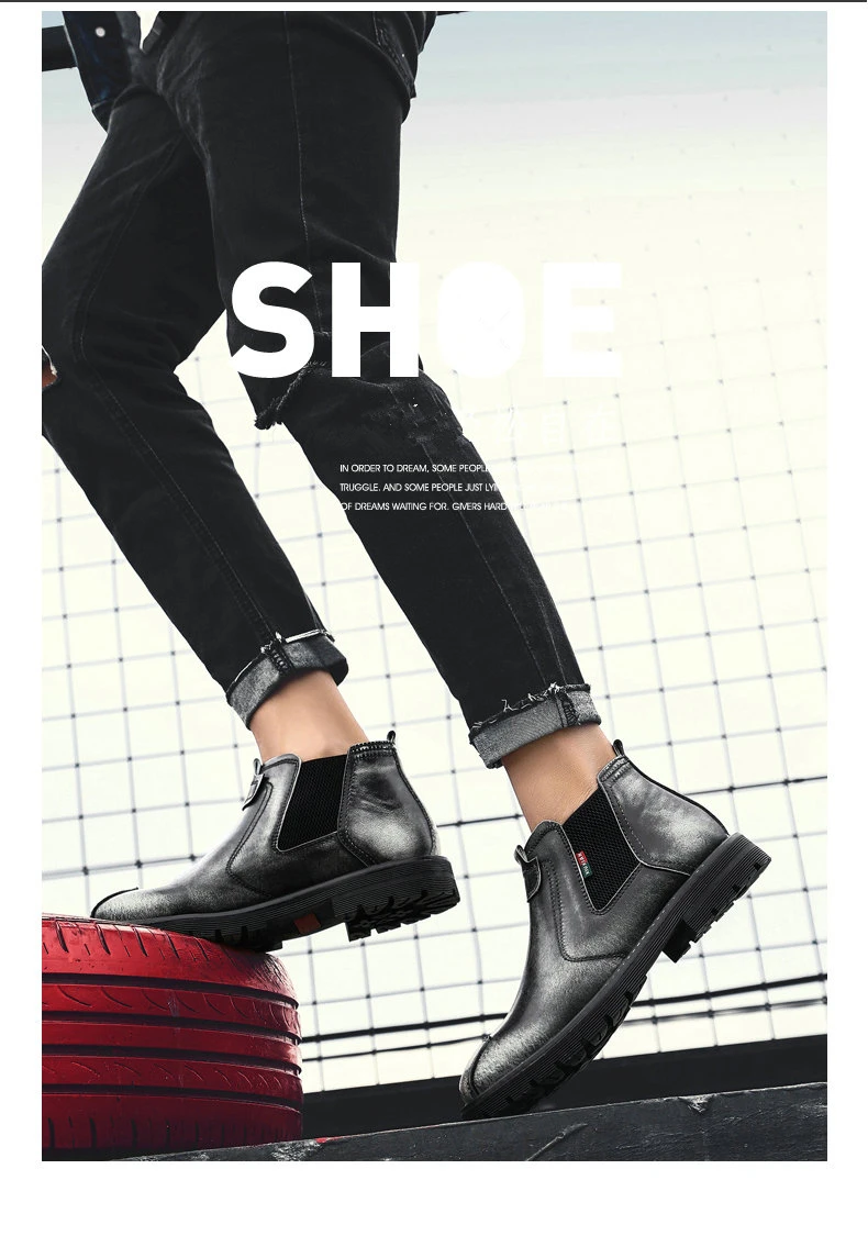 Chelsea Boots Men Winter Shoes Black Split Leather Thick sole Mens Footwear Warm Plush nonslip snow boots size 38-44 Walker peak