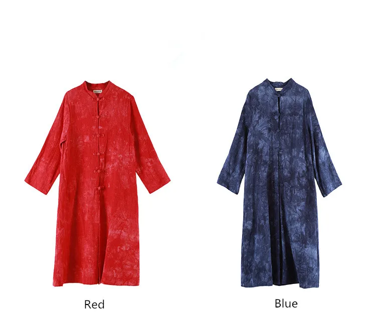 LZJN 2019 New Women Spring Trench Coat Long Jacket Cotton Linen Duster Coat Vintage Chinese Windbreaker Overcoat (5)