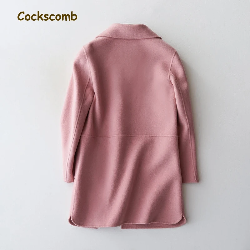 2018 Vers Manteaux Survêtement Femelle Tournent Bas Cachemire De 100 Laine Hiver Crête Coq Le Pure Manteau Double Femmes Rose Face qETw6UB