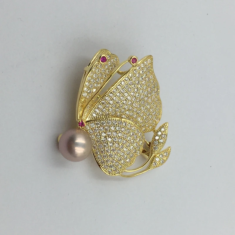 Sinya Natural Pearl Butterfly love design Brooch Gold plated Brooches for lover women New arrivals pink purple white optional (4)