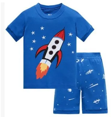 Летний пижамный комплект из хлопка для маленьких детей; детская одежда для сна с короткими рукавами; пижамы для мальчиков с рисунком акулы; домашний костюм для девочек - Цвет: QQ7