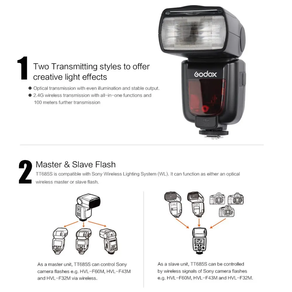 

Godox TT685 TT685C TT685N TT685S TT685F TT685O 1/8000s TTL Flash Speedlite X1T Trigger for Canon Nikon Sony Fuji Olympus