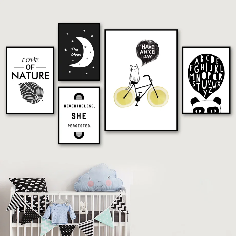 

7-Space Nordic Baby Love Quotes Canvas Painting For Kids Room Wall Pictures Black White Wall Art Print Poster Decor No Frame