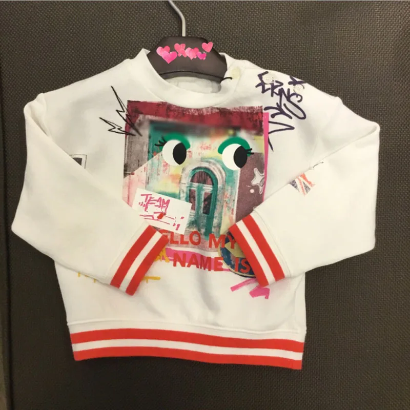 

2018 Kids White Sweater Long Sleeve Cotton O-Neck Pullover Autumn Kids Clothing Sweatershirt Girl&Boy Kids Clothes Scrawl Shirt
