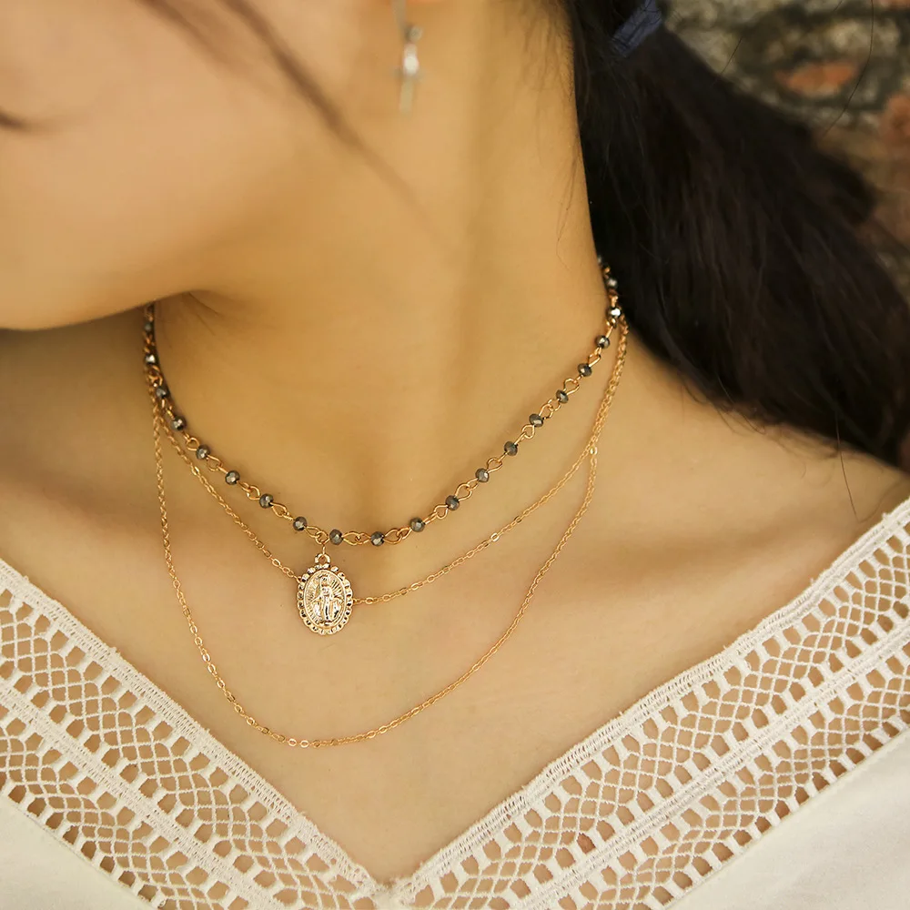 

Legenstar Fashion Vintage Multi-layered Religious Totem Cross Necklace Chain Coin Pendant Necklace Chocker Jewelry For Women