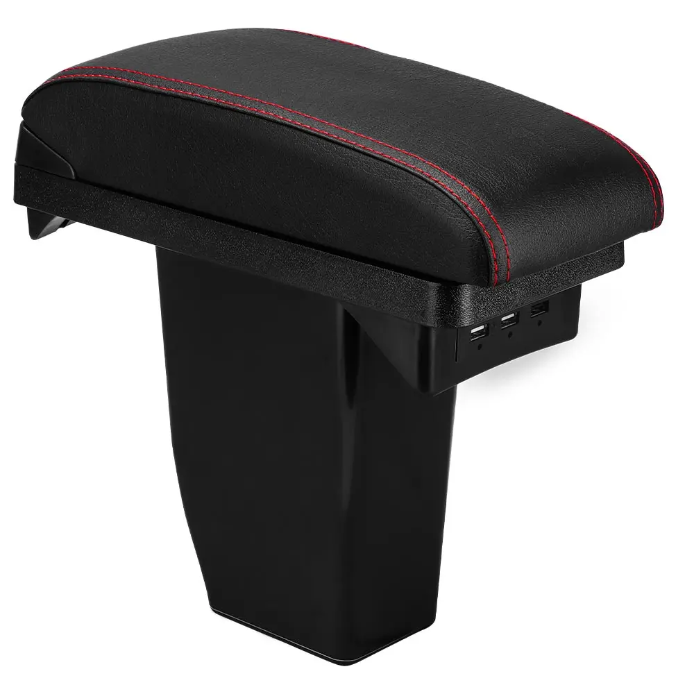 Для peugeot 2008 подлокотник коробка 3 USB черный кожаный центр новая коробка для хранения модификация - Название цвета: Red Line