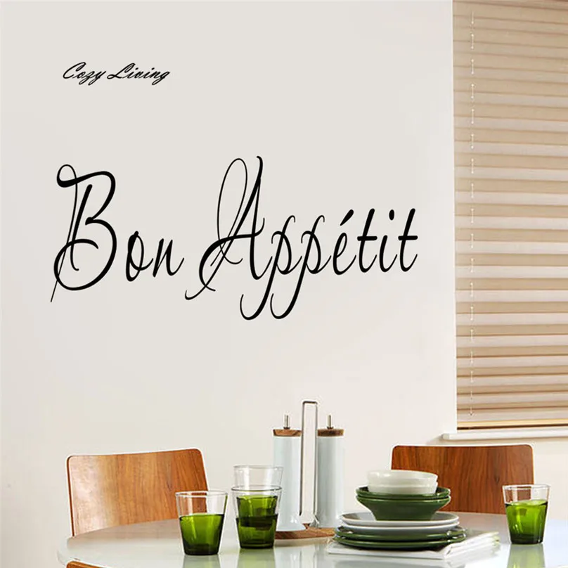 

1PC Vinyl Wall Stickers Quote 60*25cm Bon Appetit Dinning Room Decor Kitchen Decals Art Letter Pattern Wall Sticker PVC 40D20