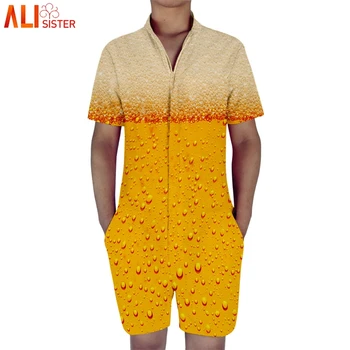 

Alisister Beer 3d Print Mens Romper Short Sleeve Male Single Breasted Jumpsuit Cargo Short Pants Boyfriend Trousers Overalls