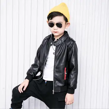 

Spring autumn new fashion back print stand collar Pu laether jacket baby boy good quality coats long sleeve zipper tops ws73