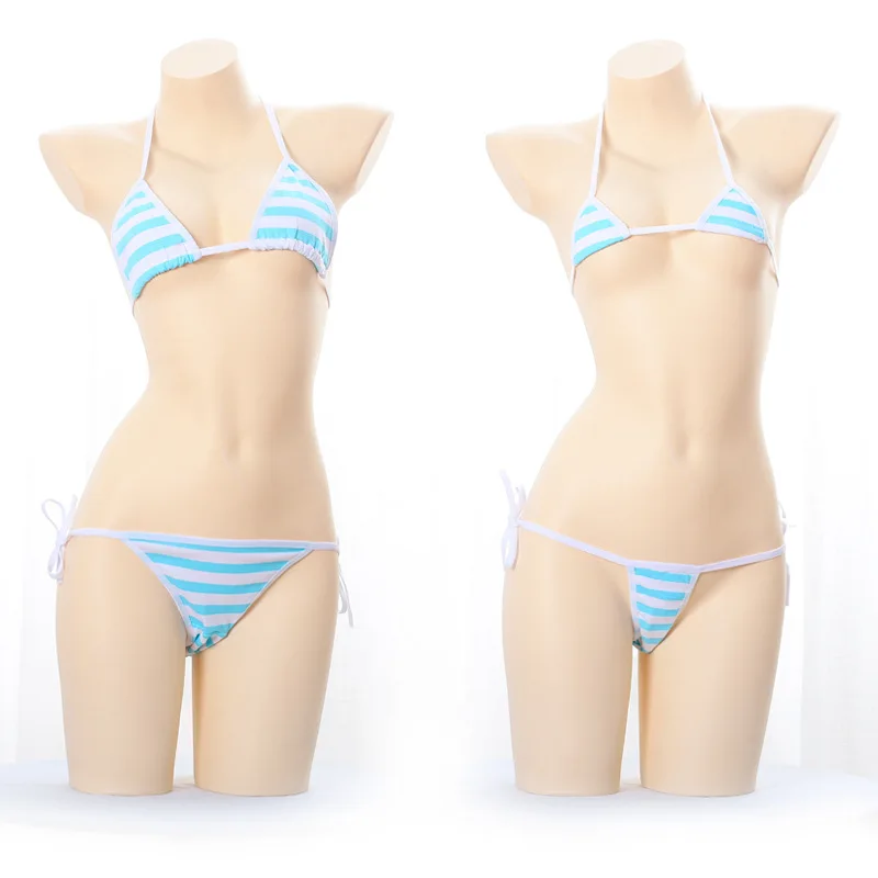 

Japanese Lingerie Sexy Hot Erotic Anime Miku Kawaii Mini Bikini Cosplay Blue White Striped Lolita Bra Women Underwear Set