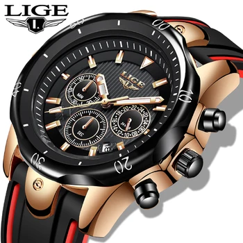 

LIGE Men Sport Watch Chronograph Silicone Strap Quartz Army Military Watches Clock Men Top Brand Luxury Watch Male erkek saat