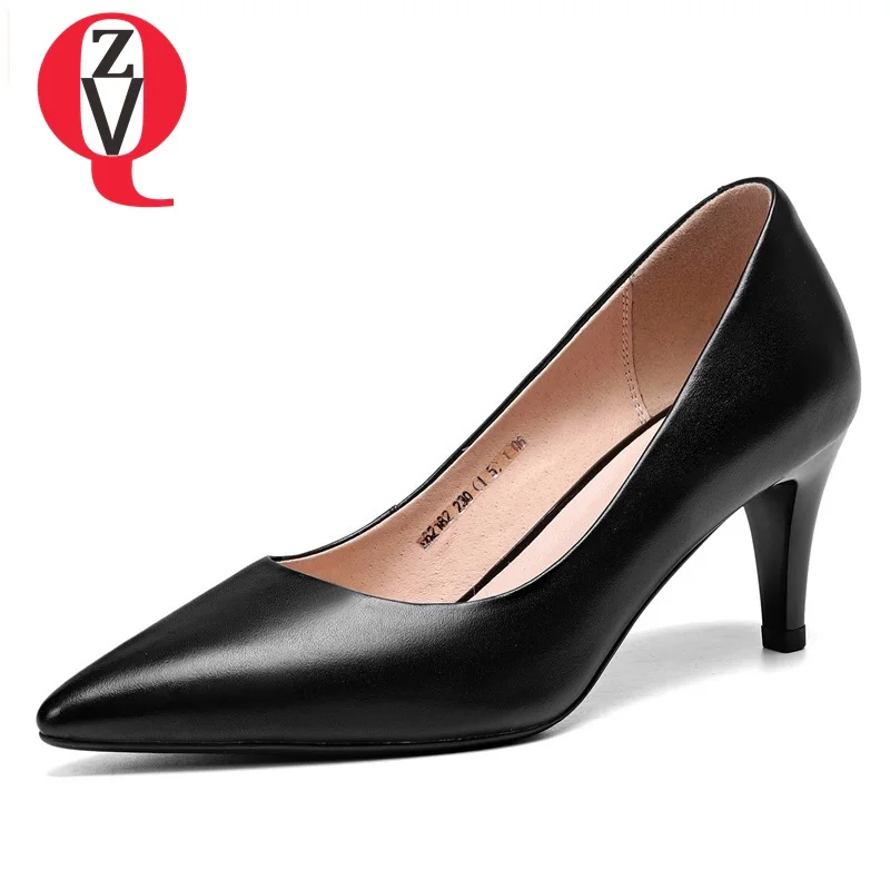 

ZVQ hot sale high quality genuine leather shoes women 2019 spring new pointed toe high spike heels shallow slip-on women pumps