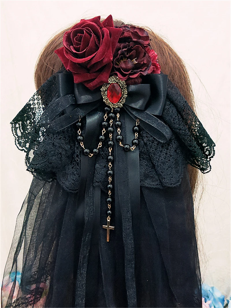 Много цветов стиль головные уборы готические кружевные цветы Роза вуаль повязка Лолита KC головной убор Винтаж зажим для волос принцесса головные уборы