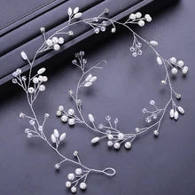 Горячая распродажа дешевые серебряные золотые жемчужные Кристальные повязки для женщин Простые повязки для волос 50 см Длинные свадебные модные аксессуары для волос